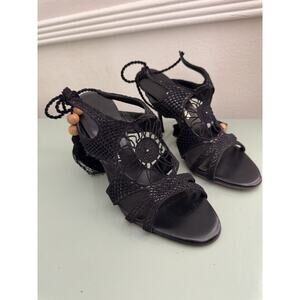 Liz Carine High Heel Sandals Black Crochet Vintage Y2K Sz 37.5 7 EUC Designer